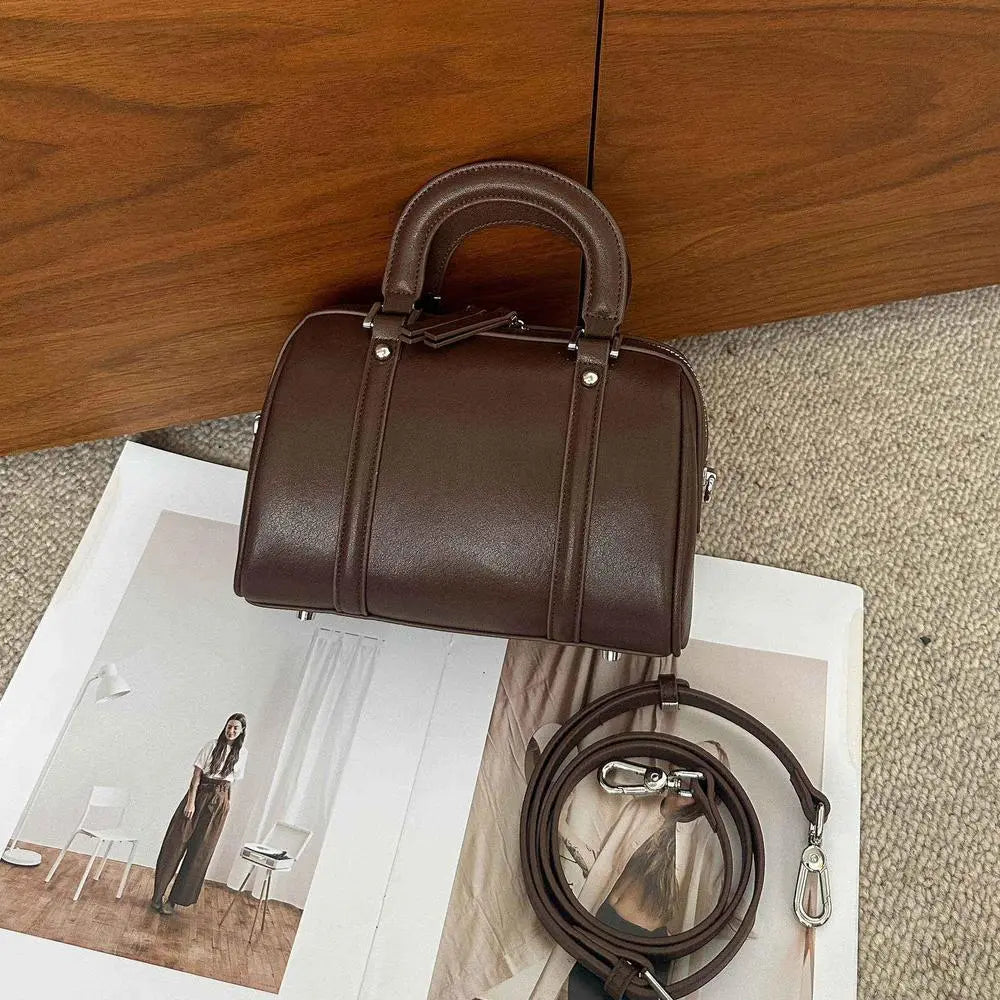 Versatile Cylindrical Leather handle satchel Bag