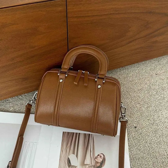 Versatile Cylindrical Leather handle satchel Bag