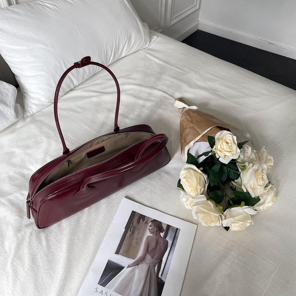 Women’s Korean-Style Leather Baguette Shoulder Bag