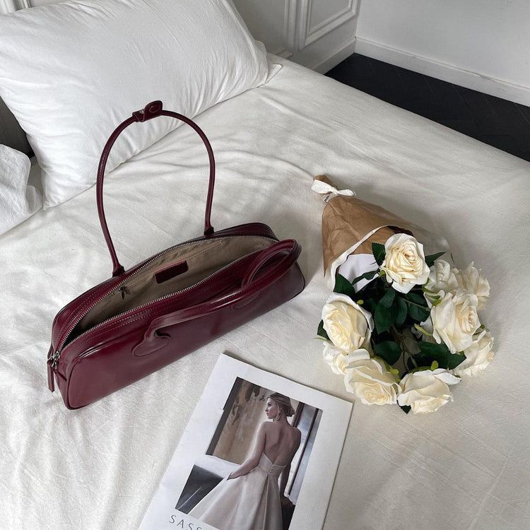 Women’s Korean-Style Leather Baguette Shoulder Bag