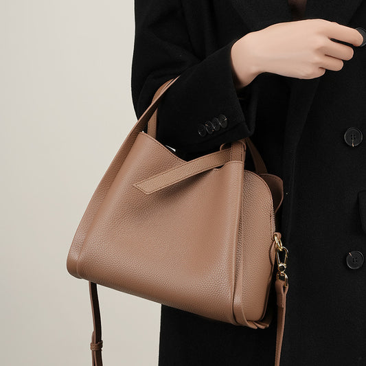Genuine Leather Portable Crossbody Bucket Bag