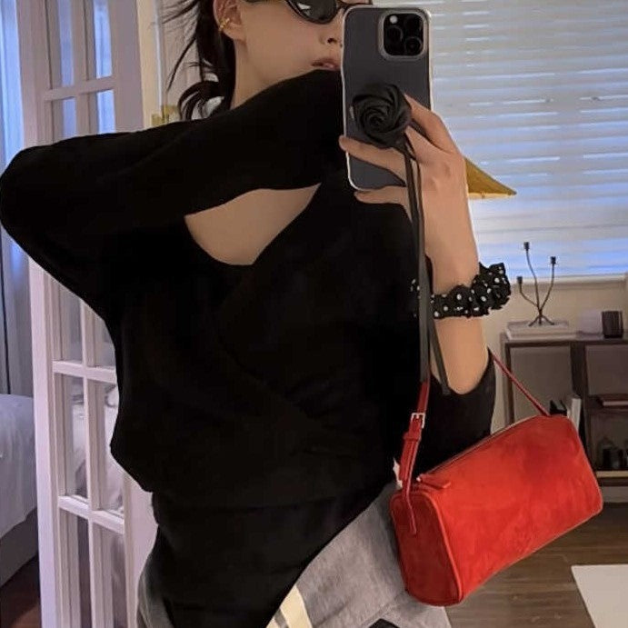 Leather small size baguette Shoulder bag