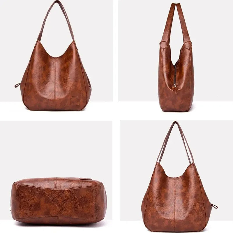 Leather Large Capacity Marble Grain Shoulder Bag
