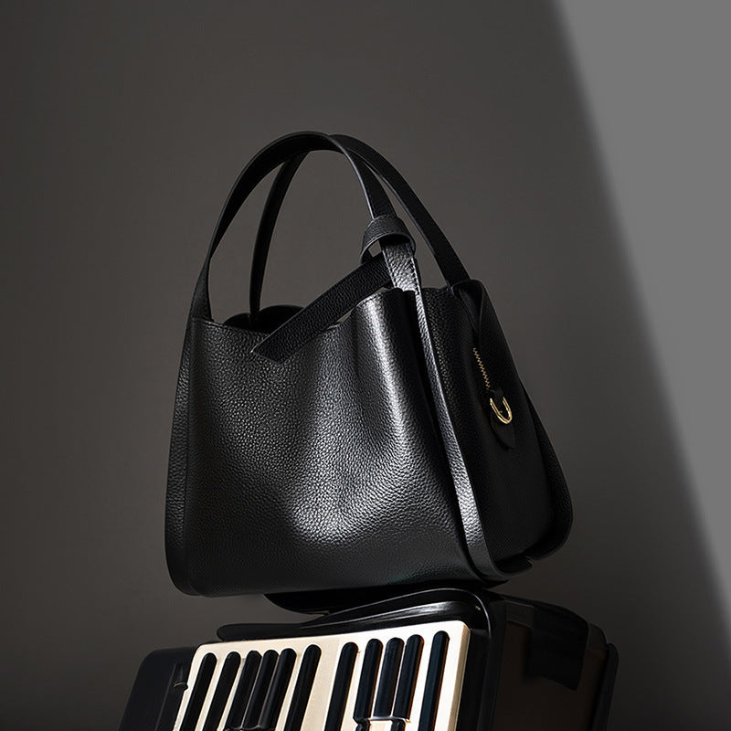 Genuine Leather Portable Crossbody Bucket Bag