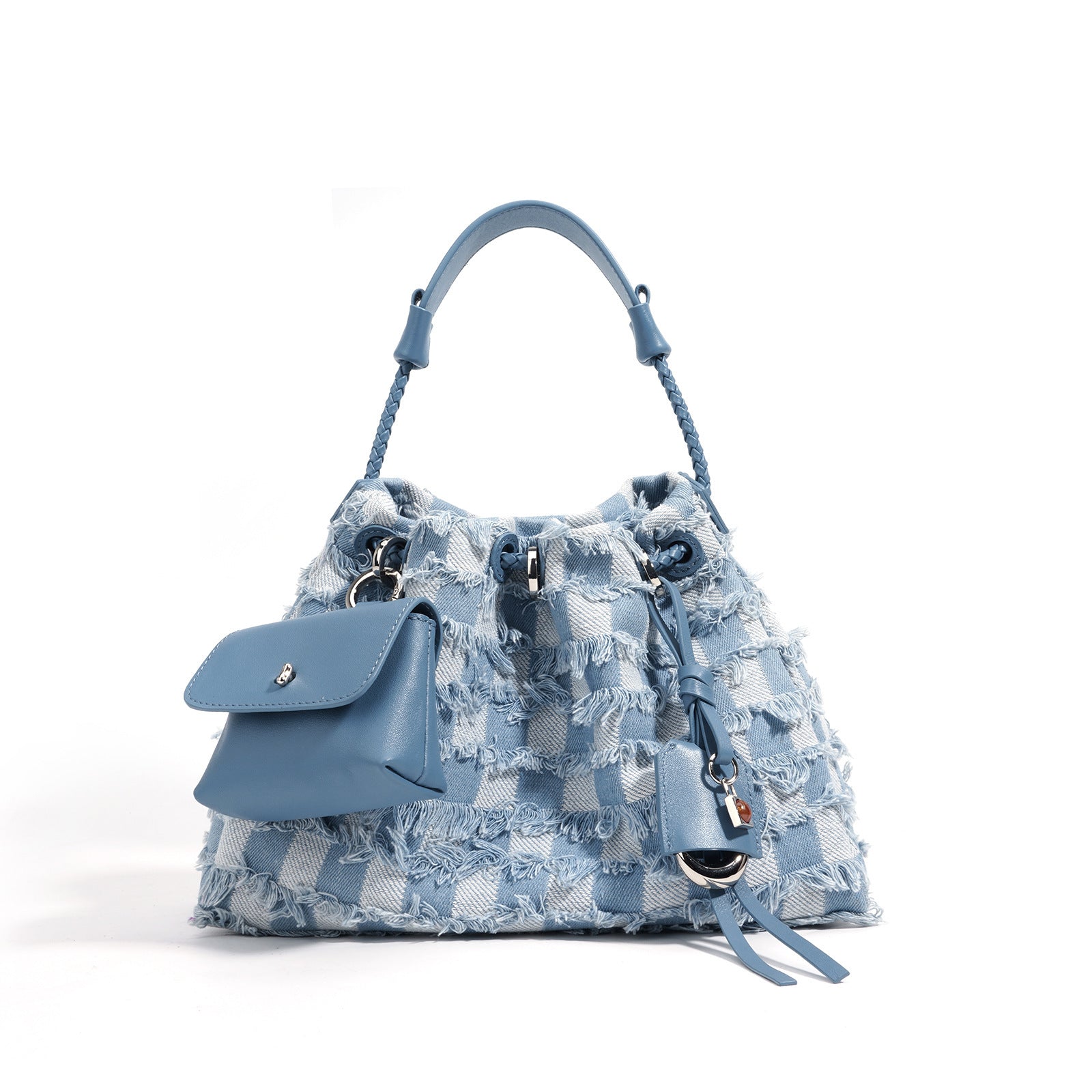 High-grade Niche First Layer Cowhide With Denim Shoulder Bag